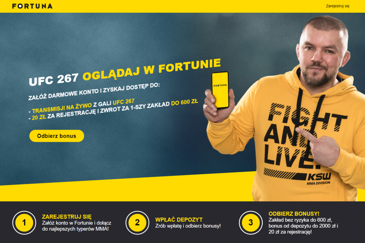 Fortuna Bonus. UFC 267: Odbierz 2620 zł w trzech bonusach i oglądaj walkę Błachowicz - Teixeira