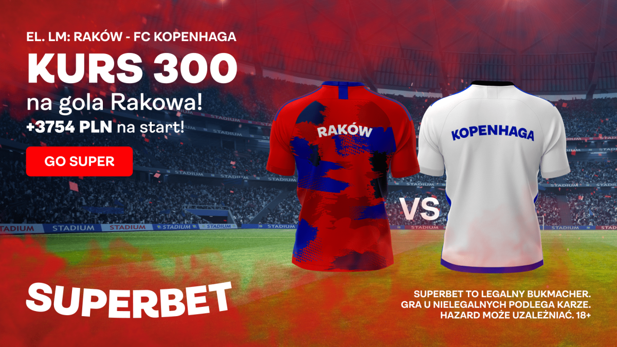 Bonus Superbet: Kurs 300 na gola Rakowa w meczu z Kopenhagą