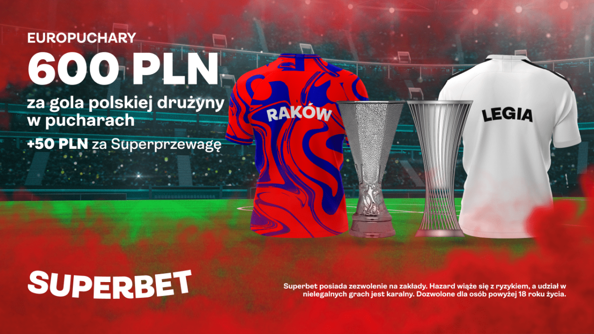 Superbet bonus: 600 PLN za gola Rakowa lub Legii w Europejskich Pucharach
